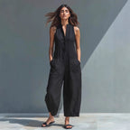 Summer Sleeveless Jumpsuit With Pockets Fashion Casual V-Neck Buttons Trousers Women's Overall Pants