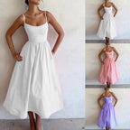 Women's Solid Color Printing Fresh Sweet Sexy Suspender Dress