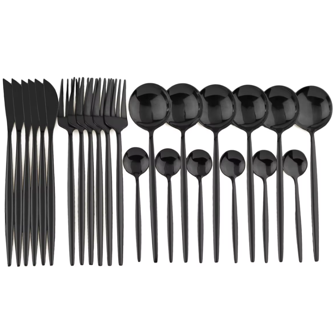 Maqiato | 24-Piece Black Stainless Steel Cutlery Set