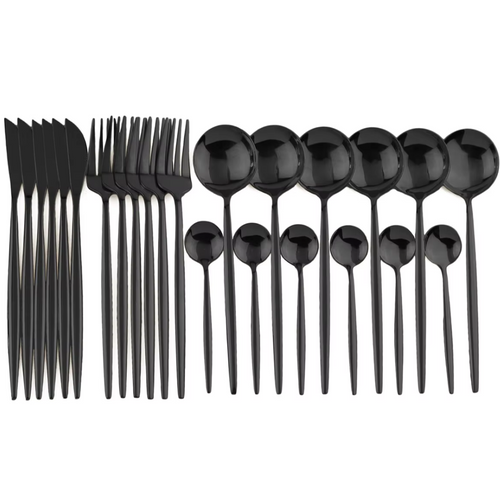 Maqiato | 24-Piece Black Stainless Steel Cutlery Set