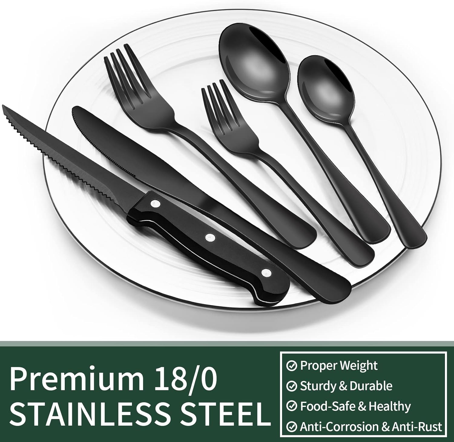 Maqiato | 24-Piece Black Stainless Steel Cutlery Set