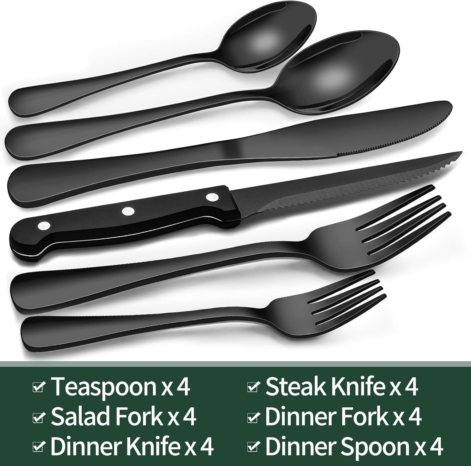 Maqiato | 24-Piece Black Stainless Steel Cutlery Set
