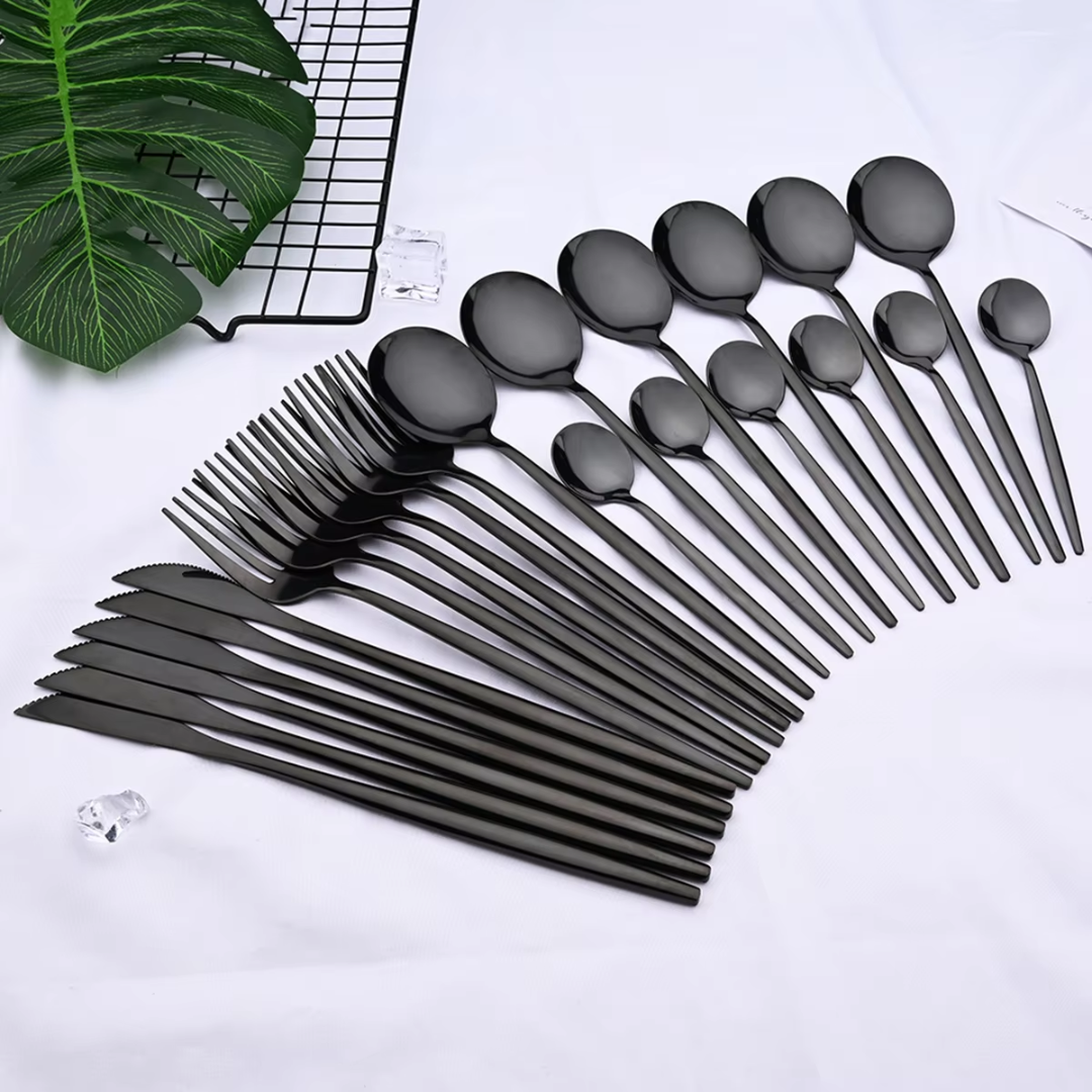 Maqiato | 24-Piece Black Stainless Steel Cutlery Set