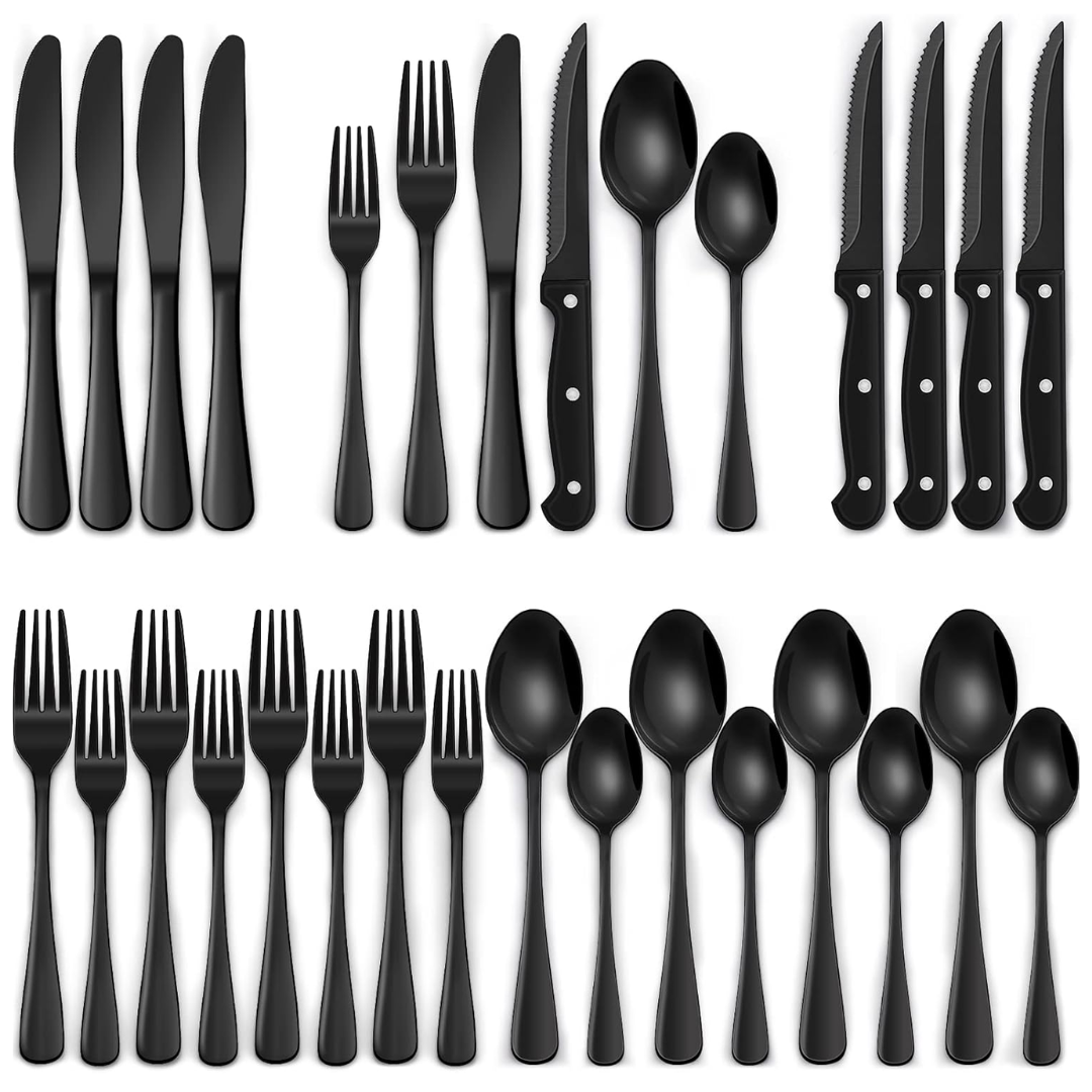 Maqiato | 24-Piece Black Stainless Steel Cutlery Set