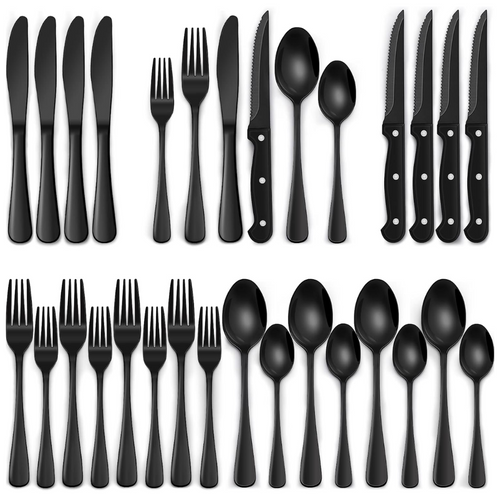 Maqiato | 24-Piece Black Stainless Steel Cutlery Set
