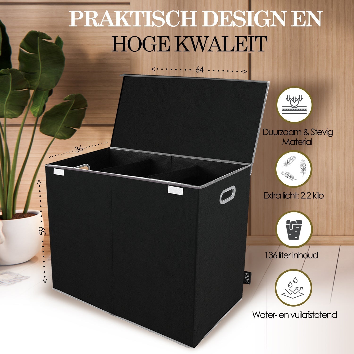 Maqiato | 3-Compartment Laundry Hamper with Lid