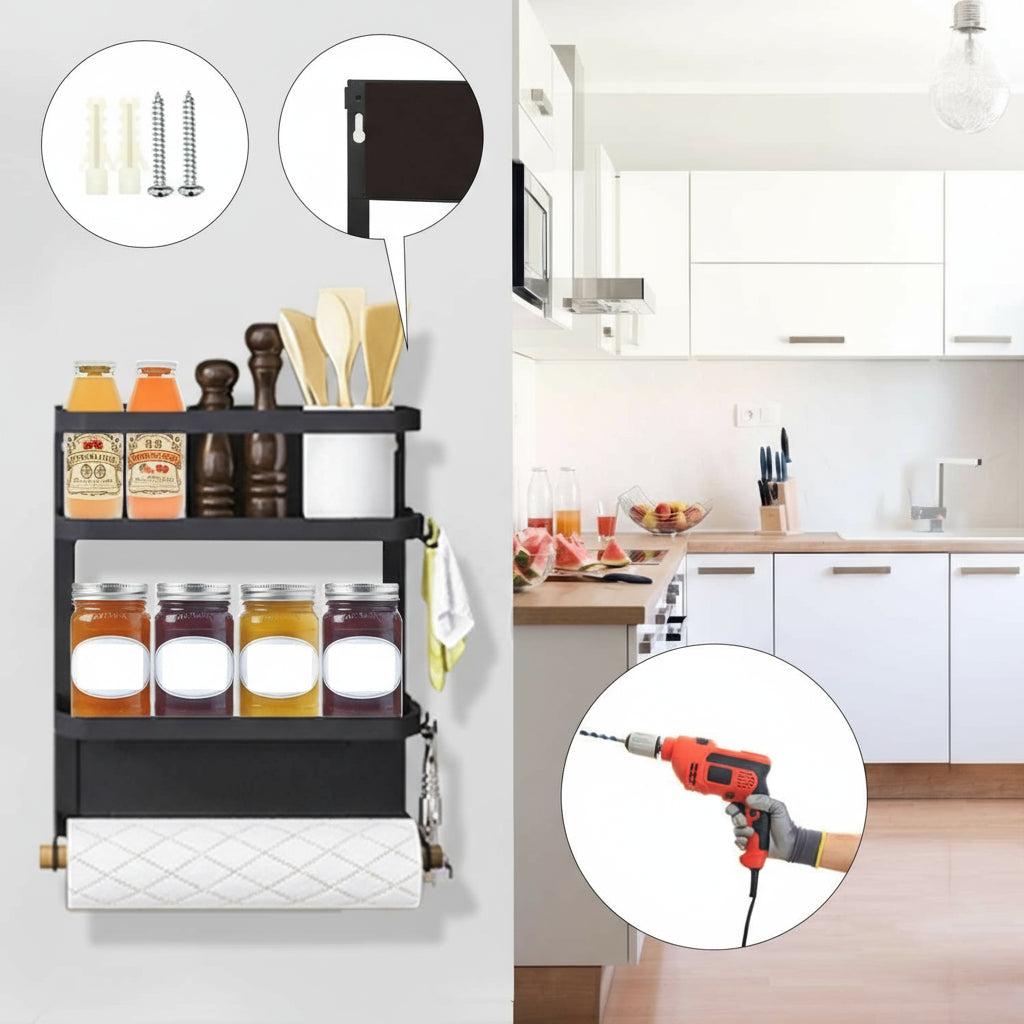 Maqiato | Magnetic Fridge Spice Rack with Paper Towel Holder