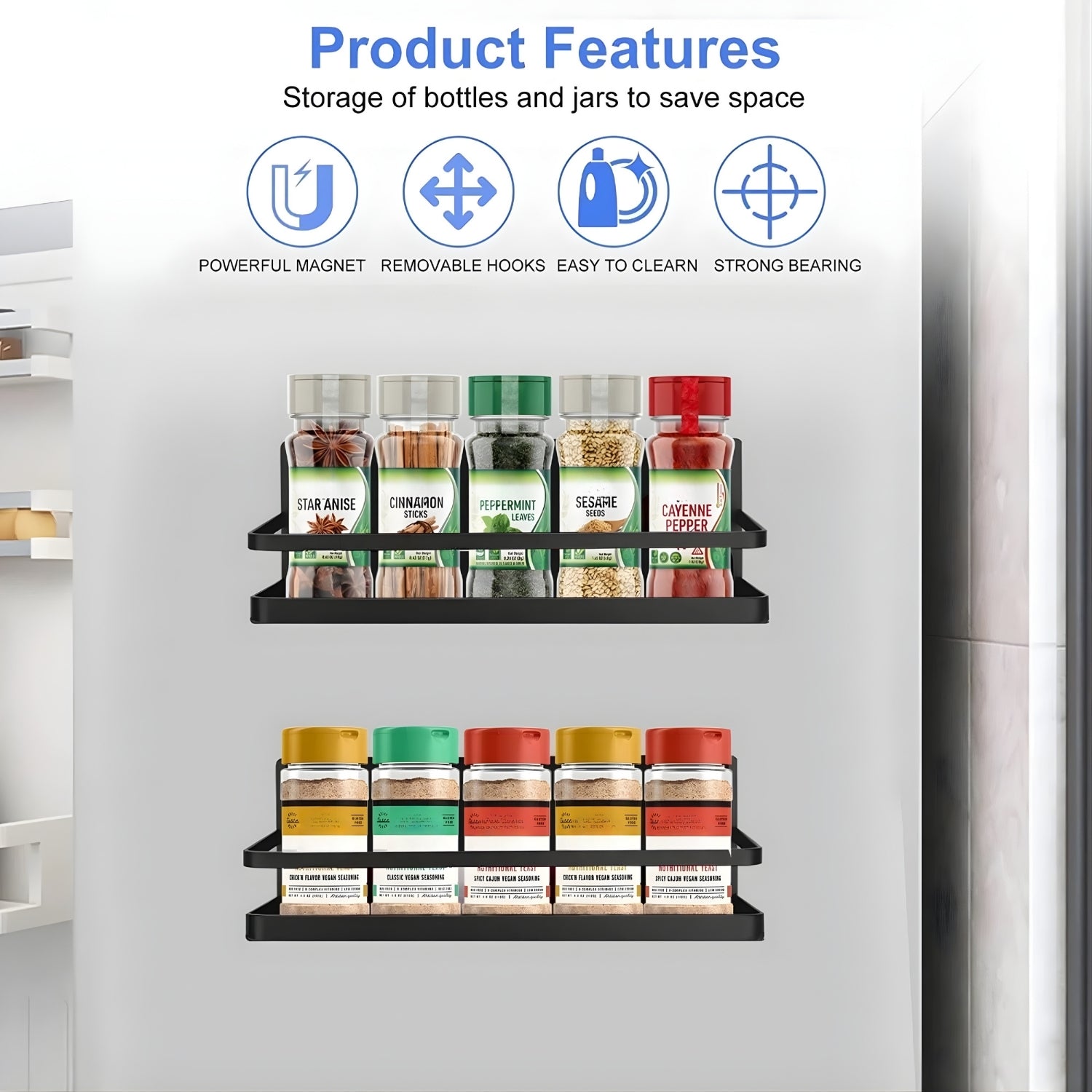 Maqiato | Magnetic No-Drill Spice Rack in Black