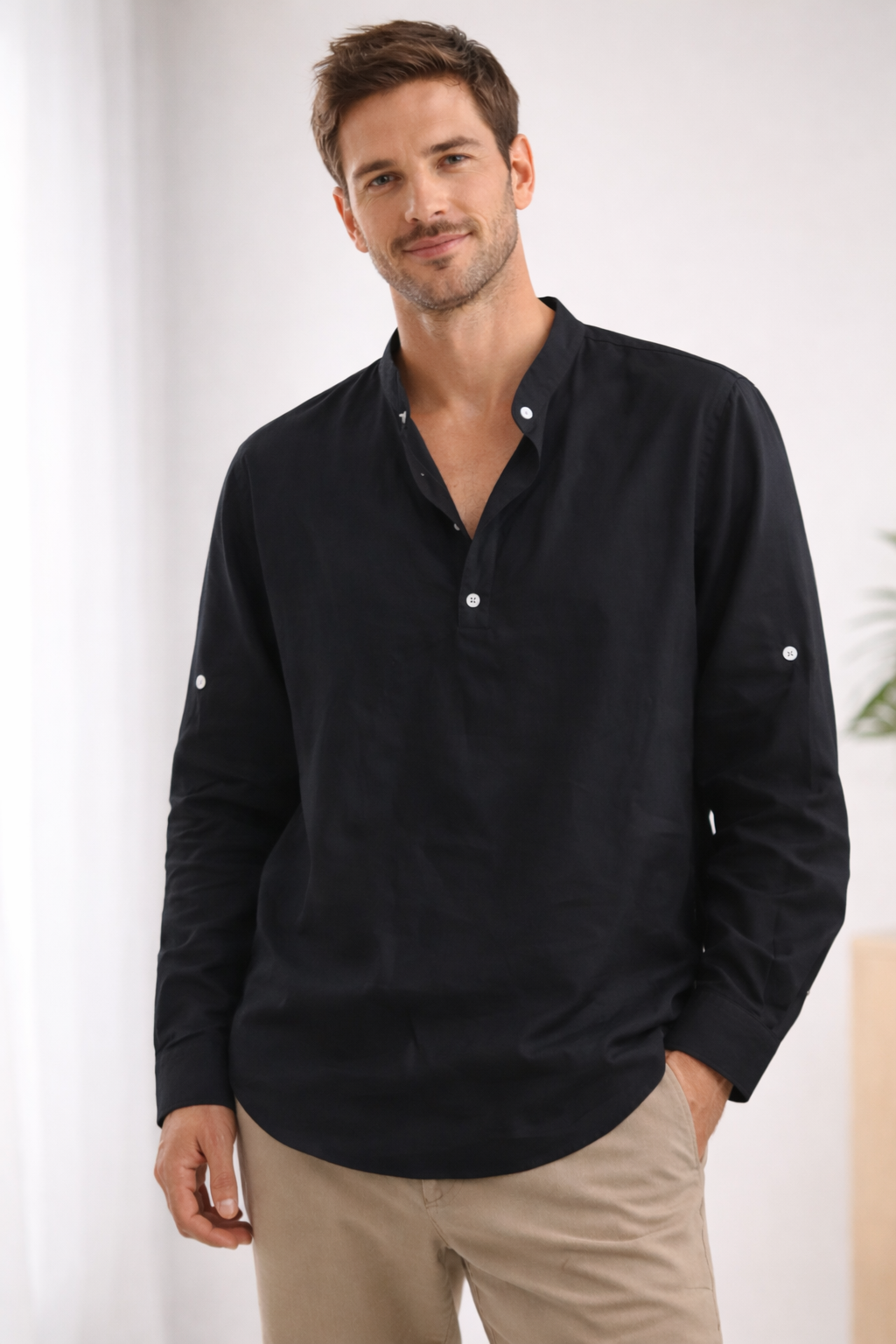 Maqiato | Men's Band Collar Shirt