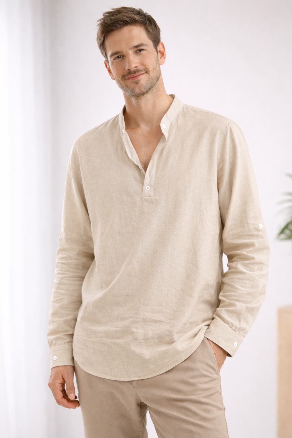 Maqiato | Men's Band Collar Shirt