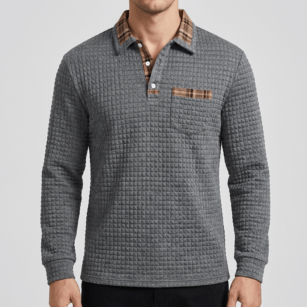 Maqiato | Men's Checked Long Sleeve Polo Shirt