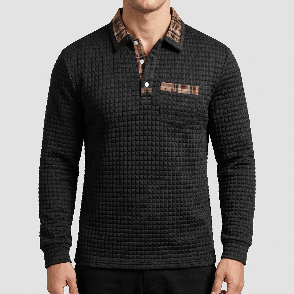 Maqiato | Men's Checked Long Sleeve Polo Shirt