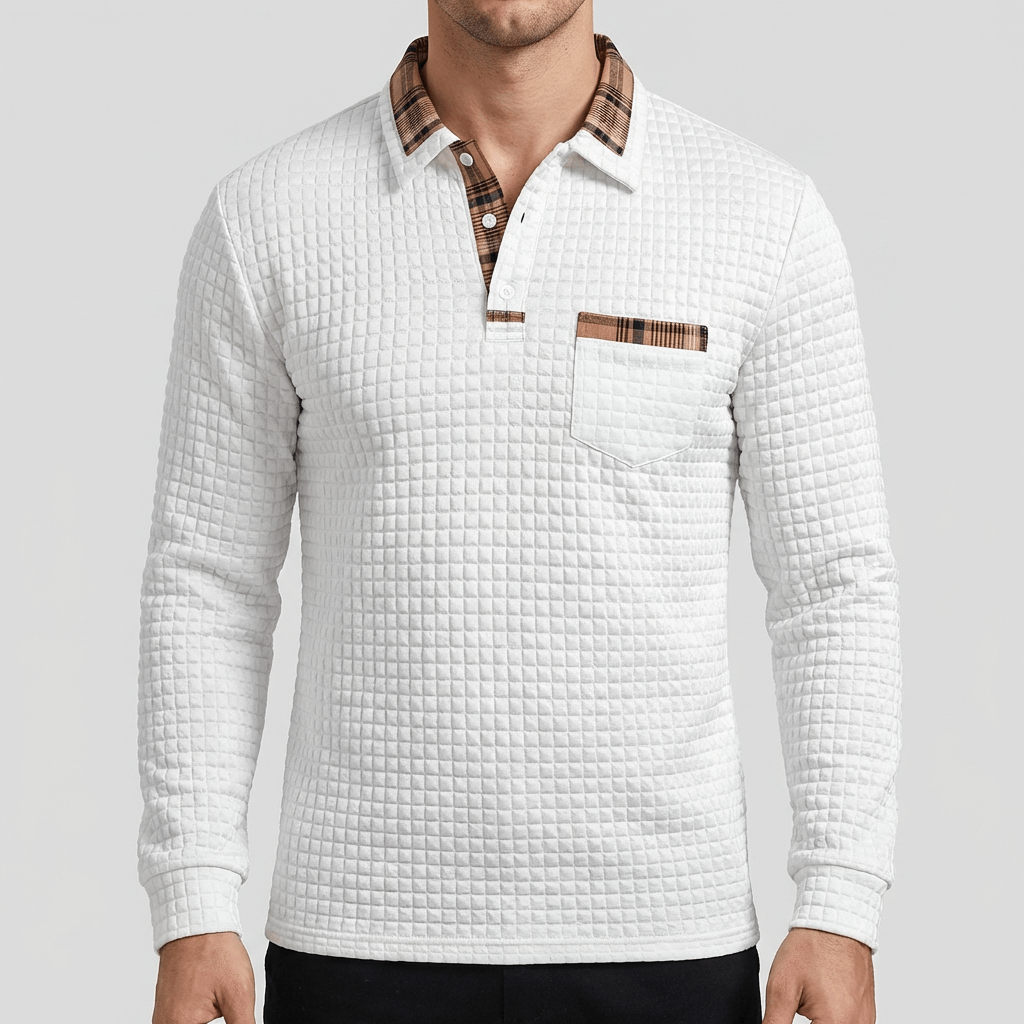 Maqiato | Men's Checked Long Sleeve Polo Shirt