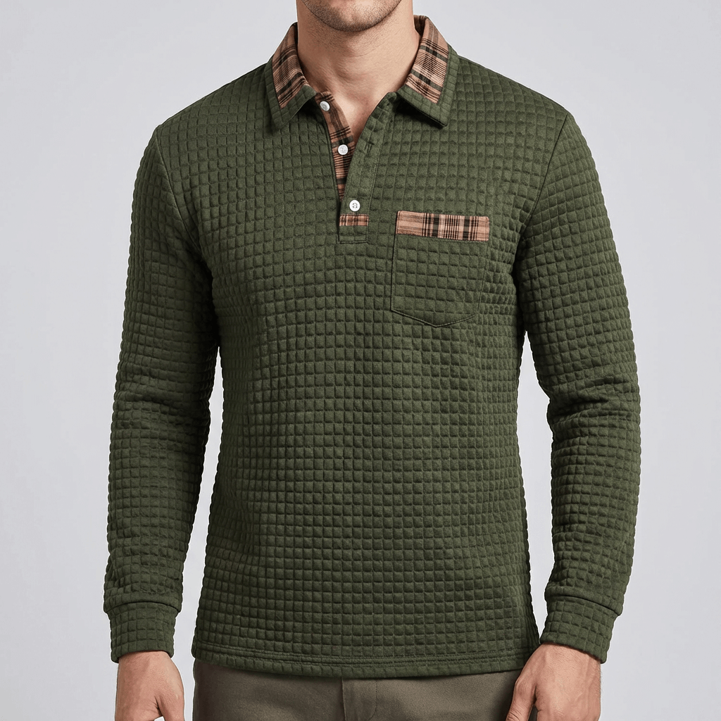 Maqiato | Men's Checked Long Sleeve Polo Shirt