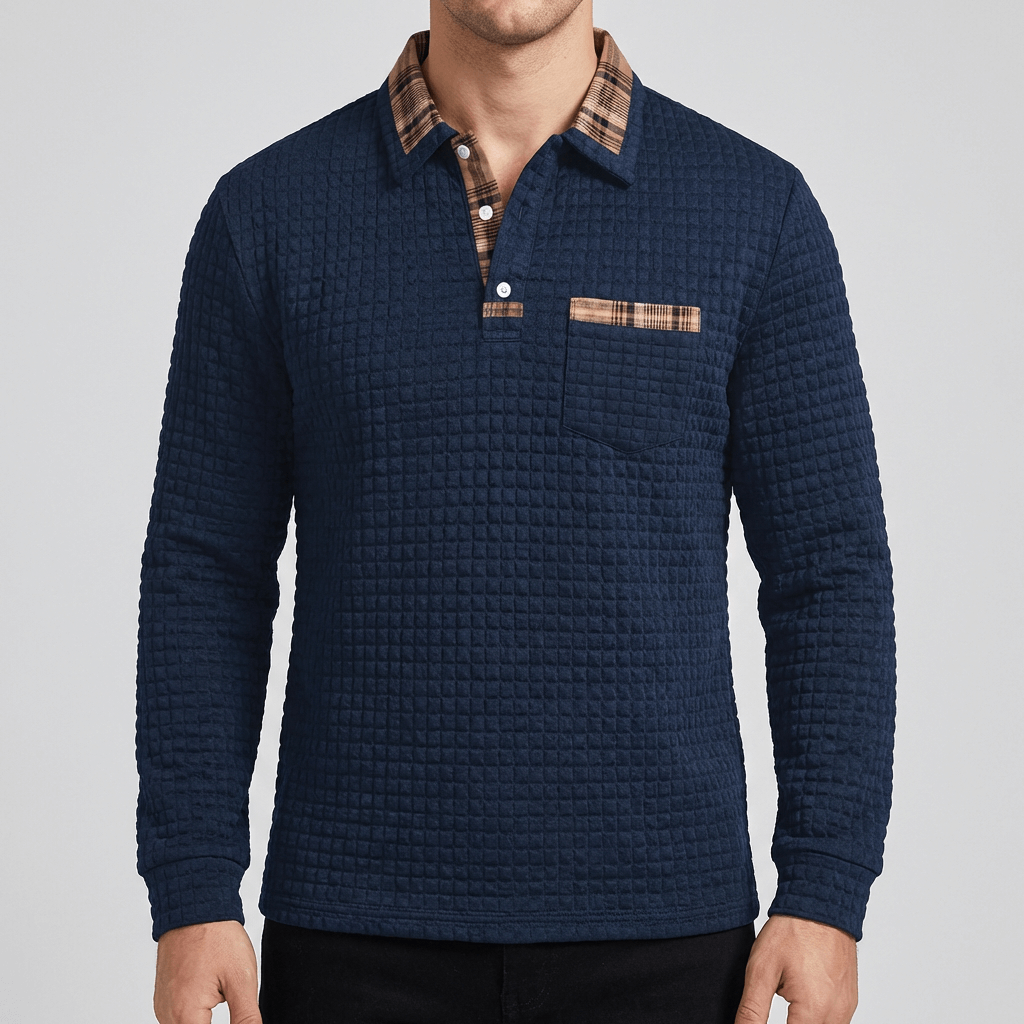 Maqiato | Men's Checked Long Sleeve Polo Shirt