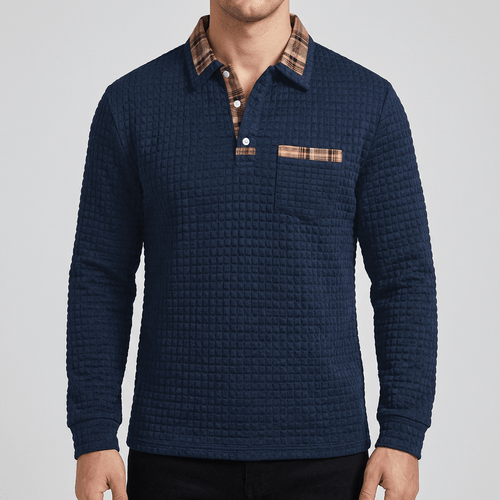 Maqiato | Men's Checked Long Sleeve Polo Shirt