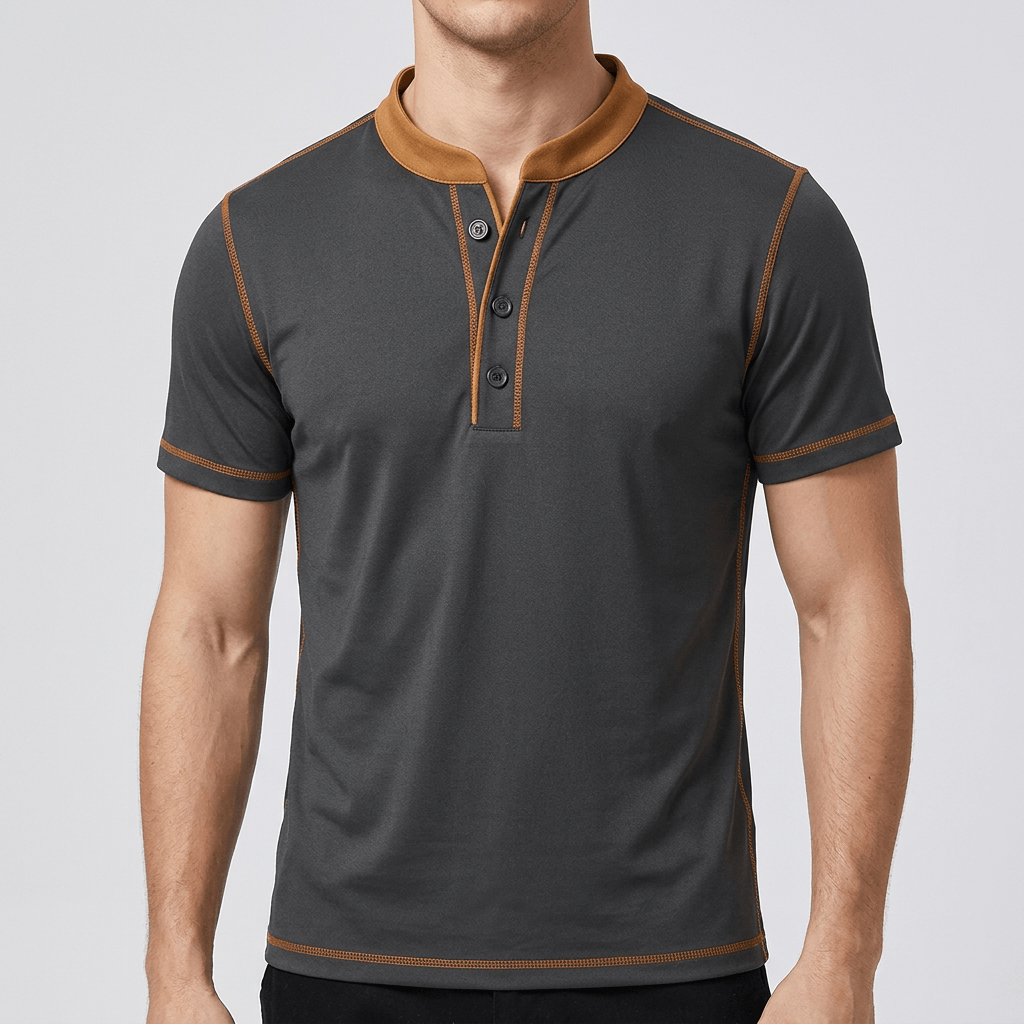 Maqiato | Men's Cotton Blend Henley with Contrast Trim
