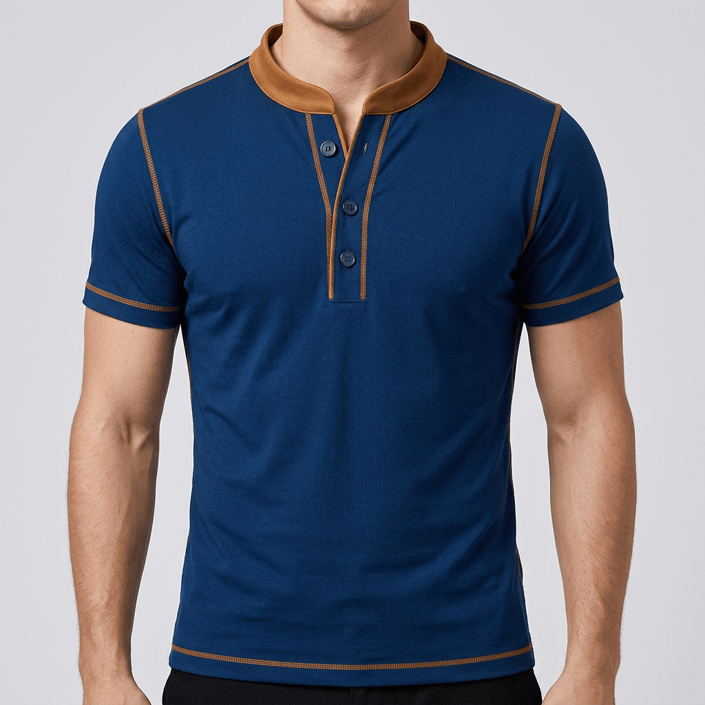 Maqiato | Men's Cotton Blend Henley with Contrast Trim