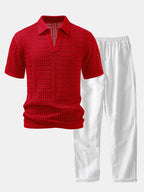 Maqiato | Men's Crochet Knit Polo & Linen Trousers Set
