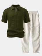 Maqiato | Men's Crochet Knit Polo & Linen Trousers Set