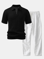 Maqiato | Men's Crochet Knit Polo & Linen Trousers Set