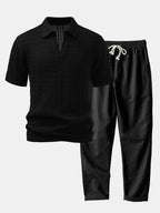 Maqiato | Men's Crochet Knit Polo & Linen Trousers Set