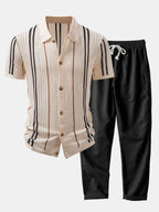 Maqiato | Men's Crochet Knit Shirt & Linen Blend Pants Set