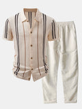 Maqiato | Men's Crochet Knit Shirt & Linen Blend Pants Set