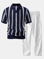 Maqiato | Men's Crochet Polo & Linen Trousers Set