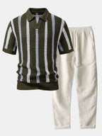 Maqiato | Men's Crochet Polo & Linen Trousers Set