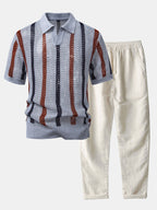 Maqiato | Men's Crochet Polo & Linen Trousers Set