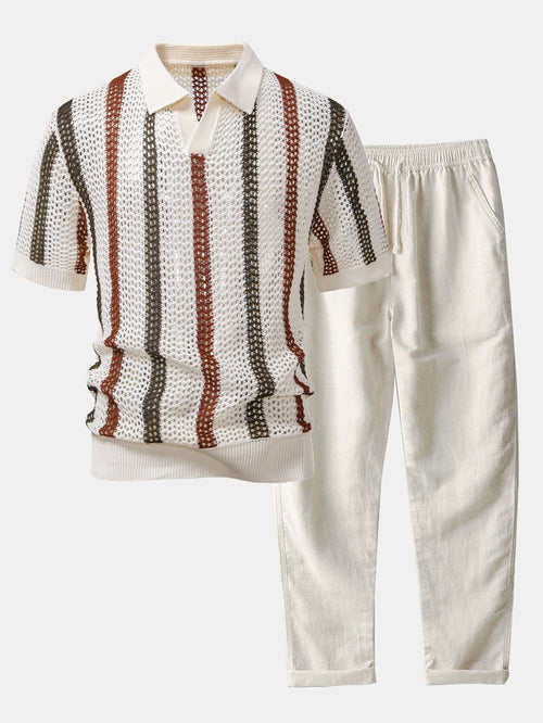Maqiato | Men's Crochet Polo & Linen Trousers Set