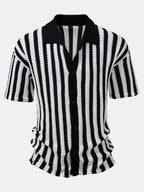 Maqiato | Men's Crochet Stripe Shirt & Linen Pants Set