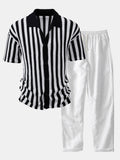 Maqiato | Men's Crochet Stripe Shirt & Linen Pants Set