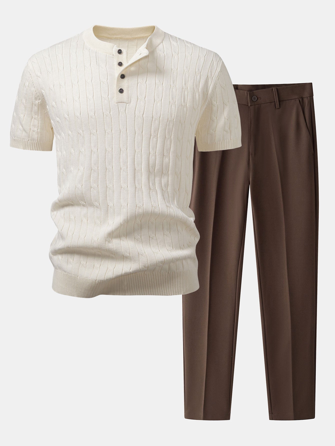 Maqiato | Men's Henley Knit & Slim Fit Pants Set
