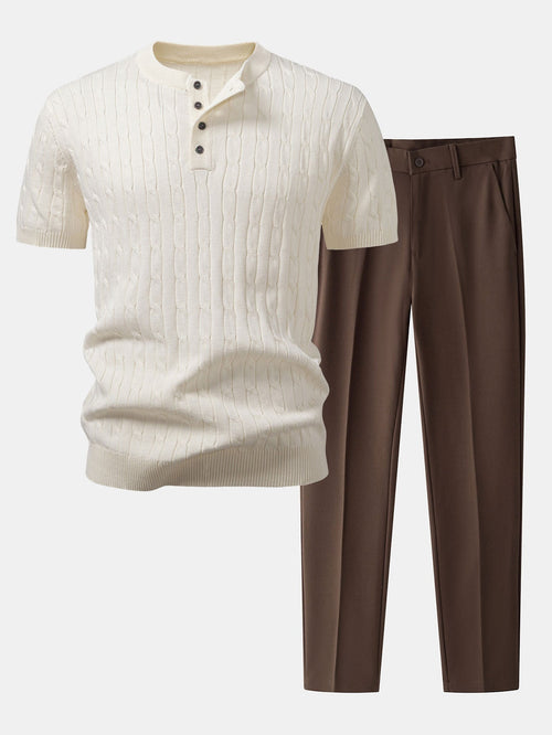 Maqiato | Men's Henley Knit & Slim Fit Pants Set