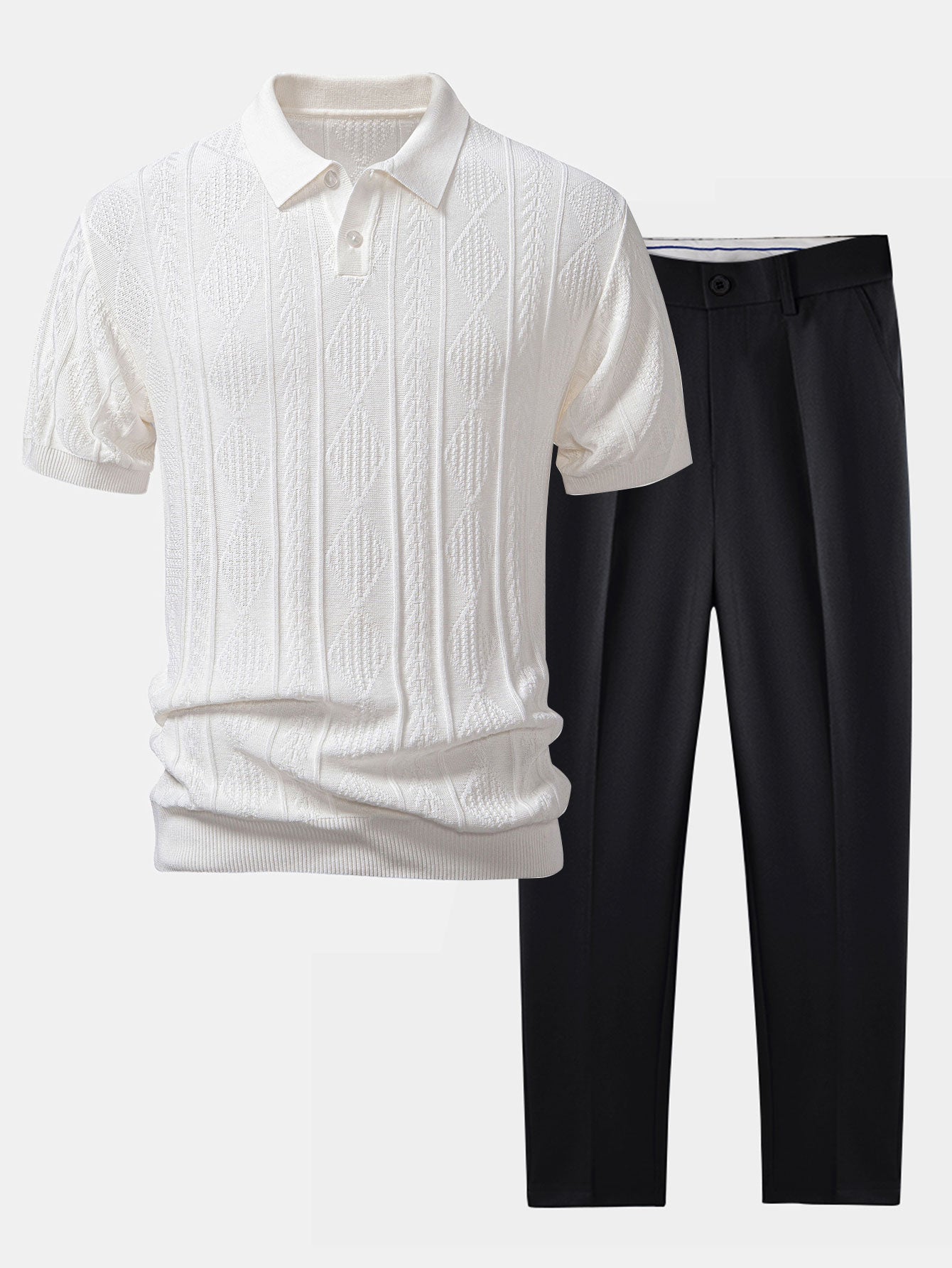 Maqiato | Men's Jacquard Polo & Slim Fit Pants Set