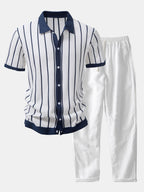 Maqiato | Men's Knit Striped Shirt & Linen Trouser Set