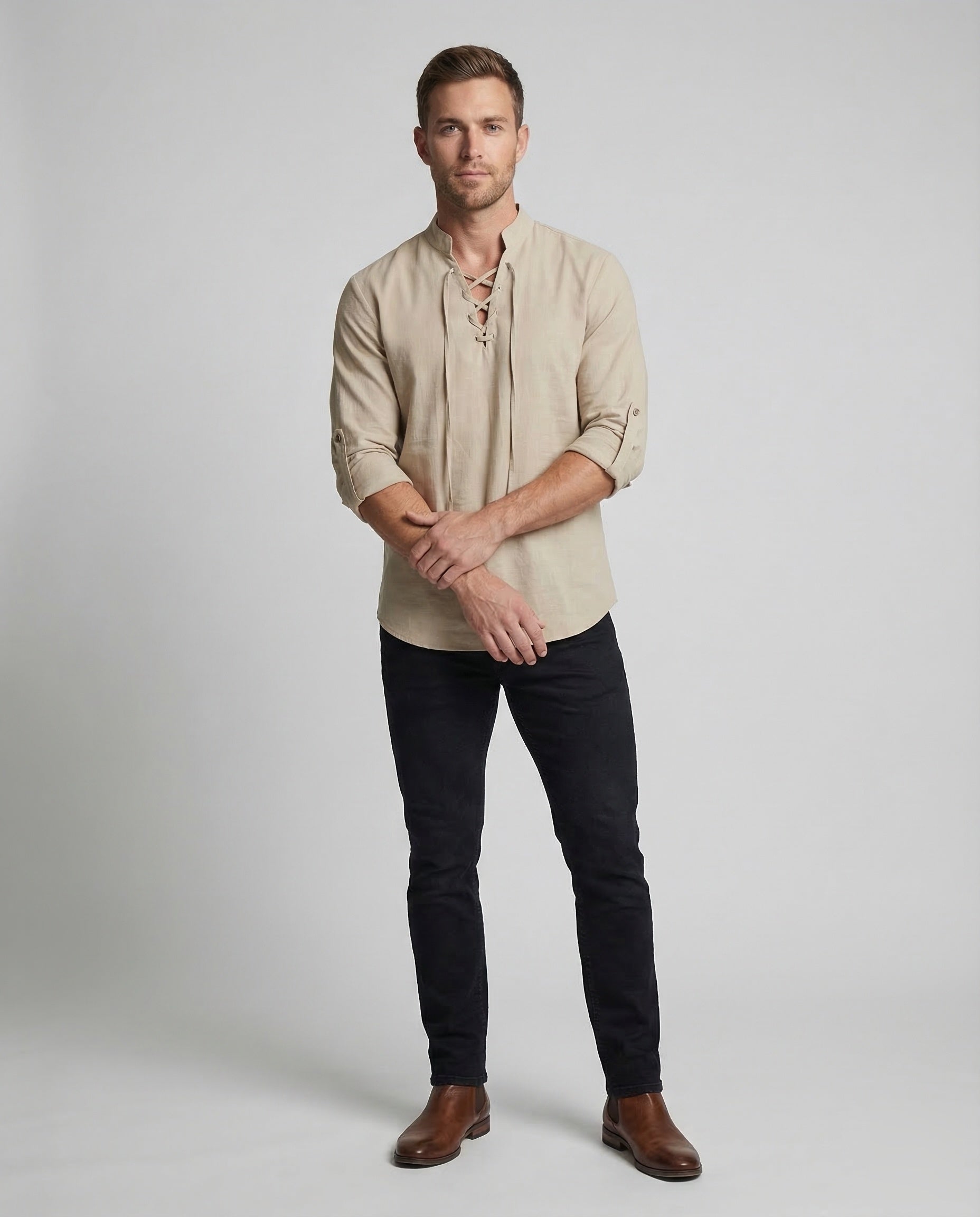 Maqiato | Men's Lace-Up Collar Shirt