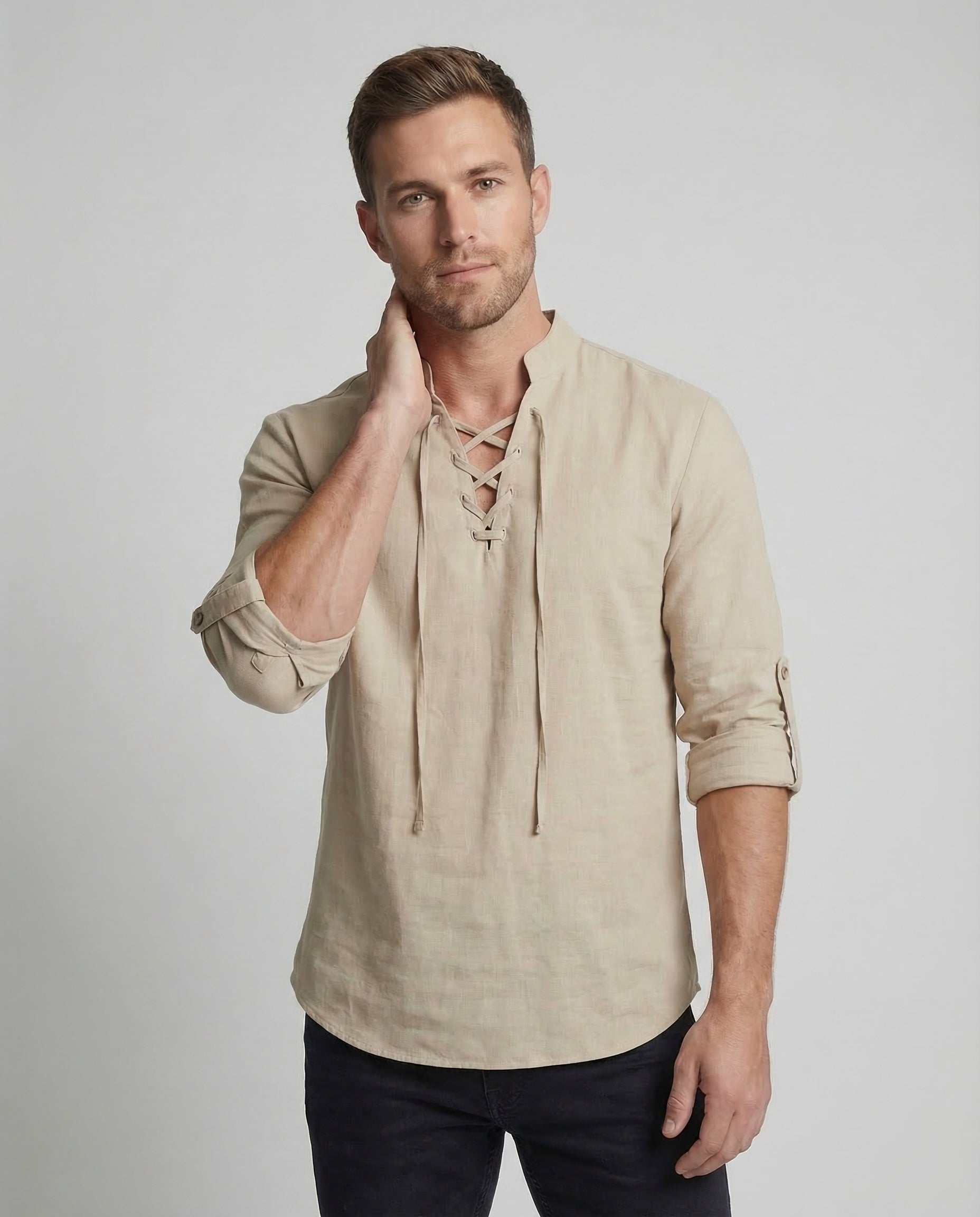 Maqiato | Men's Lace-Up Collar Shirt