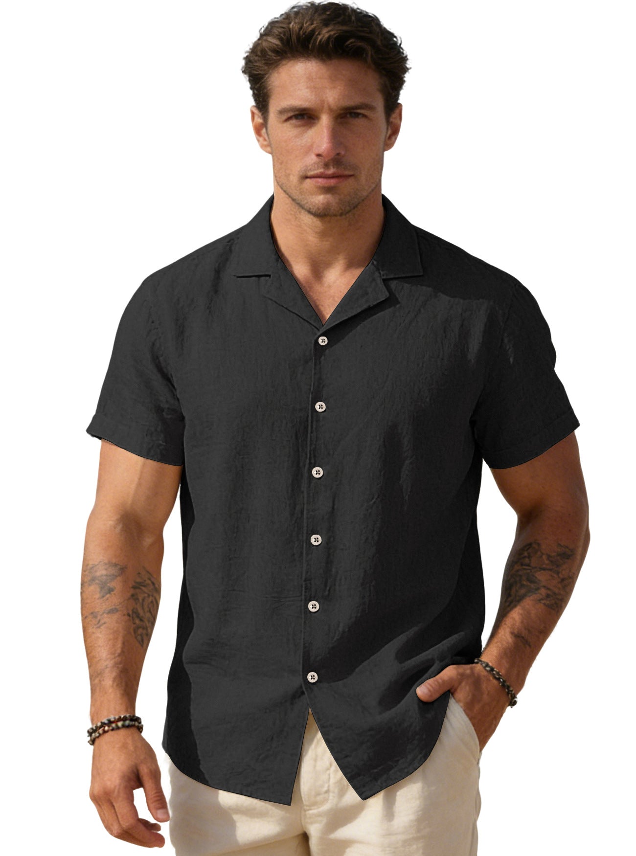 Maqiato | Men's Linen-Blend Camp Shirt