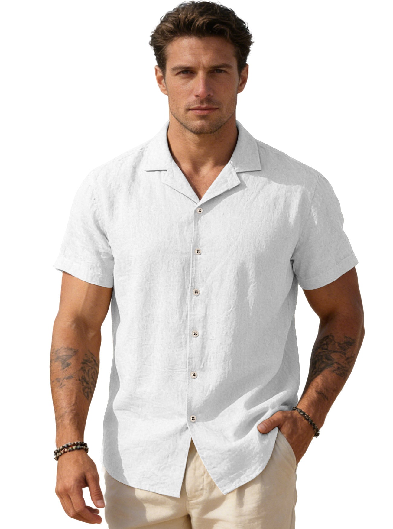 Maqiato | Men's Linen-Blend Camp Shirt