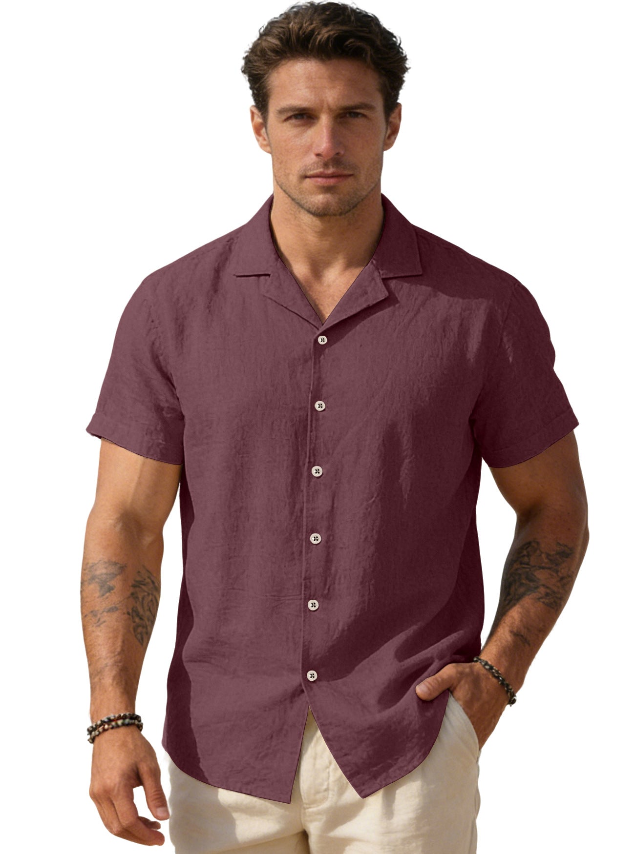 Maqiato | Men's Linen-Blend Camp Shirt