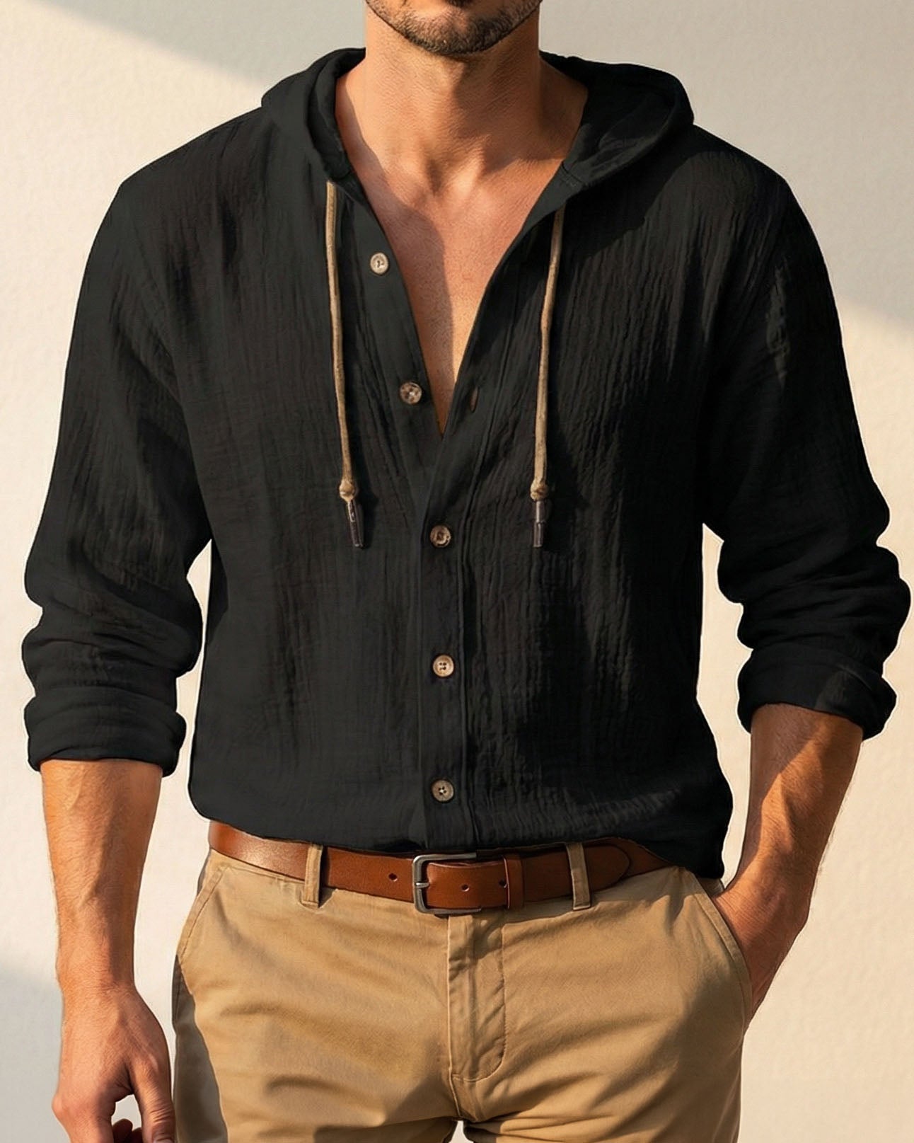 Maqiato | Men's Linen Blend Hooded Shirt