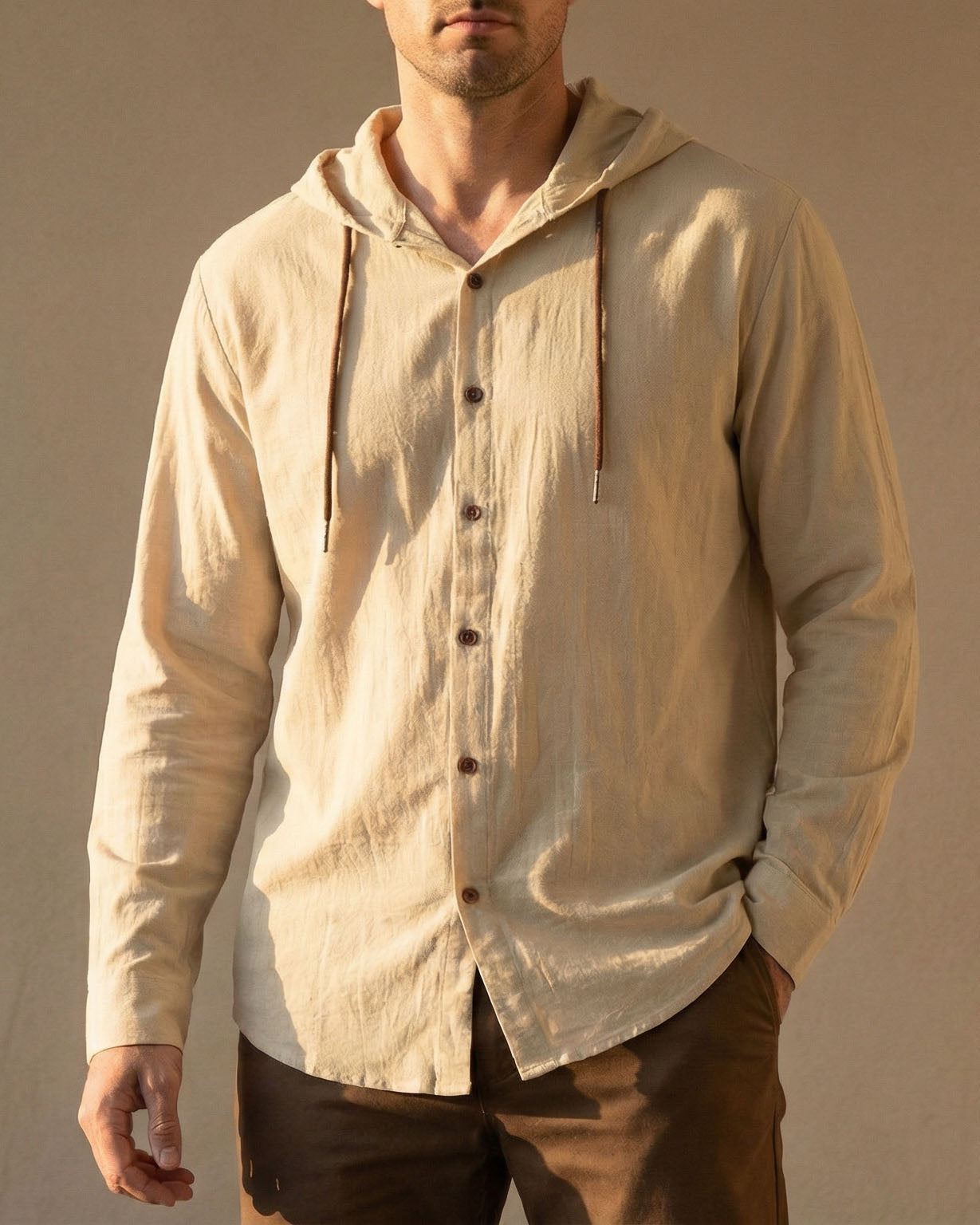Maqiato | Men's Linen Blend Hooded Shirt