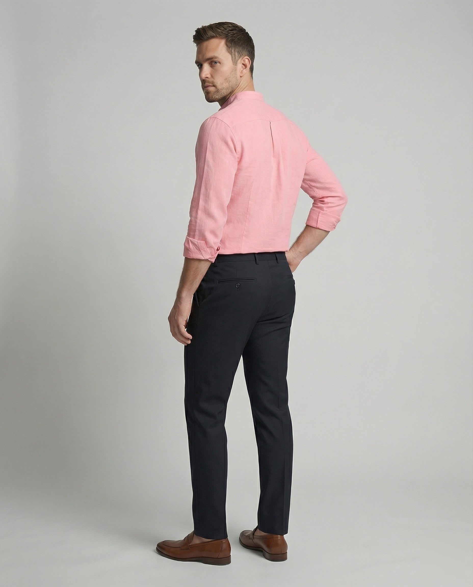 Maqiato | Men's Linen-Blend Shirt – Band Collar