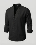 Maqiato | Men's Linen-Blend Shirt – Band Collar