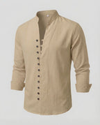 Maqiato | Men's Linen-Blend Shirt – Band Collar
