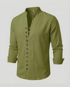 Maqiato | Men's Linen-Blend Shirt – Band Collar