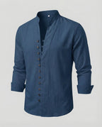 Maqiato | Men's Linen-Blend Shirt – Band Collar